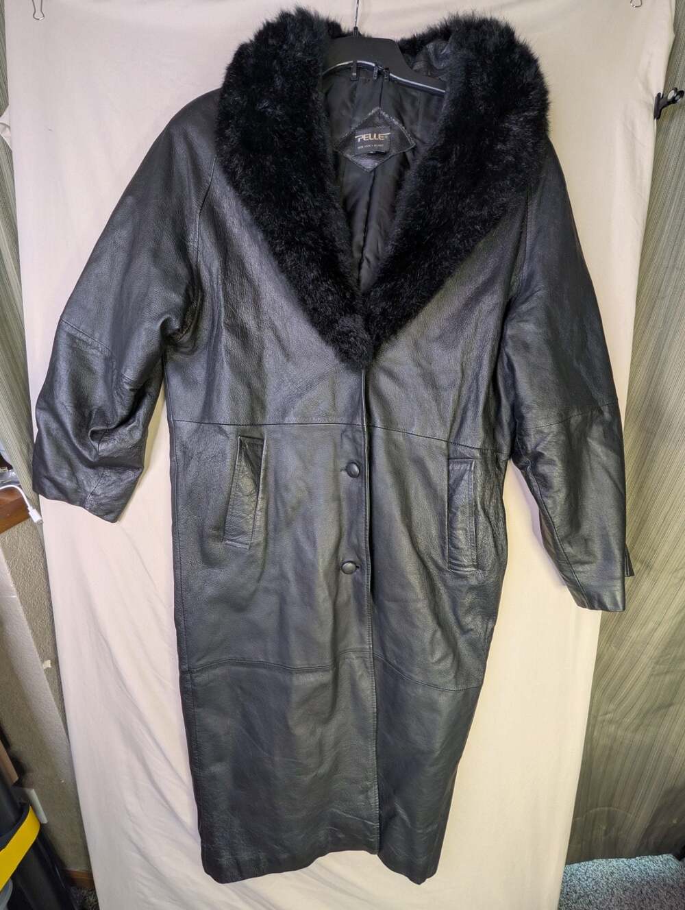 Pelle New York Milano black leather maxi coat with Fur Trim Size S